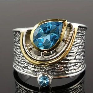 Inlaid Water Drop Shape Shiny Zircon Finger Ring Elegant Vintage Style Band Ring